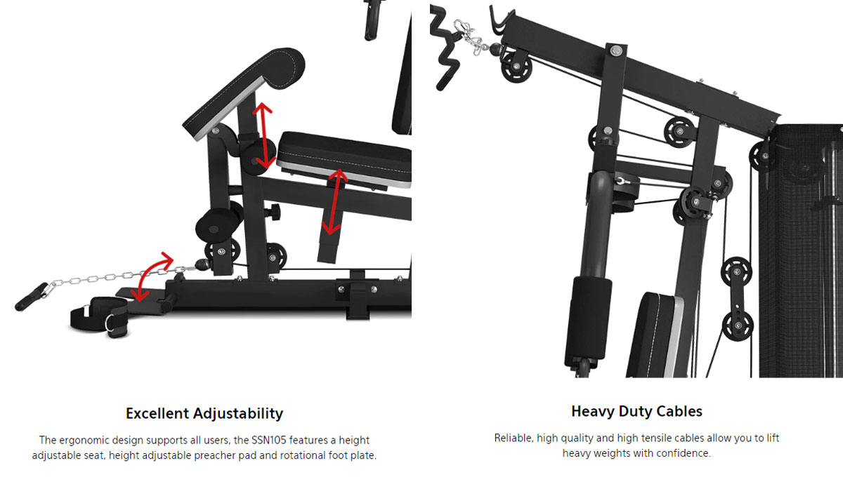 Gym machine with adjustable seat & cables